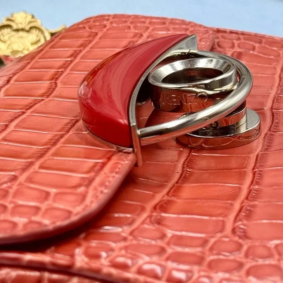 🆕 KENZO 🧿 NWT Medium Tali Croc Embossed Eye Motif Bag, Red - Picture 10 of 16